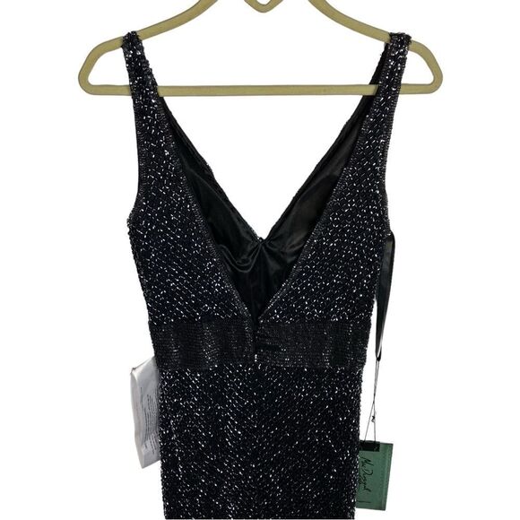 Mac‎ Duggal WMNS 2 black Gunmetal V Neck Beaded High Slit 1070 - Picture 7 of 12